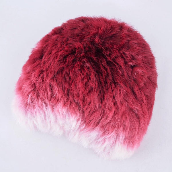 Winter Knitted Real Rabbit Fur Skullie Beanie Caps for Women - SolaceConnect.com