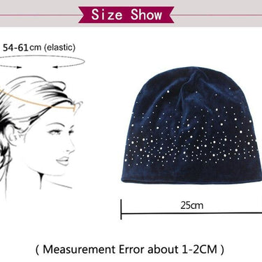 Winter Knitted Rhinestone Velvet Beanie Bonnet Hats for Women - SolaceConnect.com