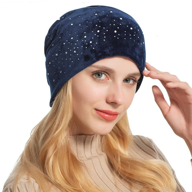 Winter Knitted Rhinestone Velvet Beanie Bonnet Hats for Women  -  GeraldBlack.com
