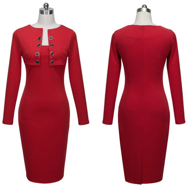 Winter Long Sleeve Office Business Dress with Buttons for Plus Size Women  -  GeraldBlack.com