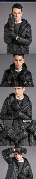 Winter Men Genuine Leather Gloves Deerskin Mittens Black Plus Velvet Warm Fashion Casual Driving GSM014  -  GeraldBlack.com