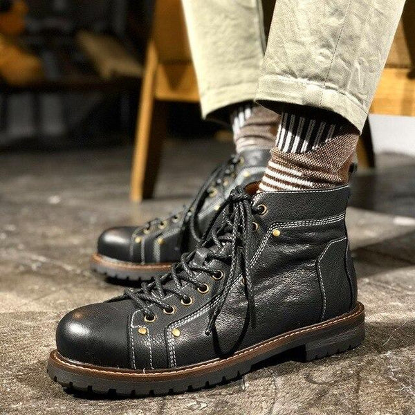 Winter Men's England Style 100% Real Leather Lace Up Safety Work Boots - SolaceConnect.com