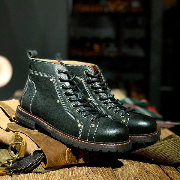 Winter Men's England Style 100% Real Leather Lace Up Safety Work Boots - SolaceConnect.com