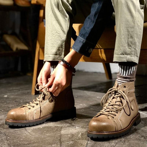 Winter Men's England Style 100% Real Leather Lace Up Safety Work Boots  -  GeraldBlack.com