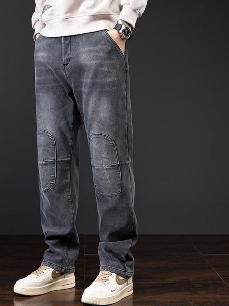 Winter Men's Spliced Jeans Brushed Thick Hip Hop Baggy Warm Denim Pants Casual Cargo Trousers Loose Jean Bottoms  -  GeraldBlack.com