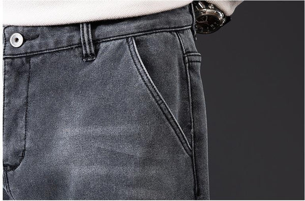 Winter Men's Spliced Jeans Brushed Thick Hip Hop Baggy Warm Denim Pants Casual Cargo Trousers Loose Jean Bottoms  -  GeraldBlack.com