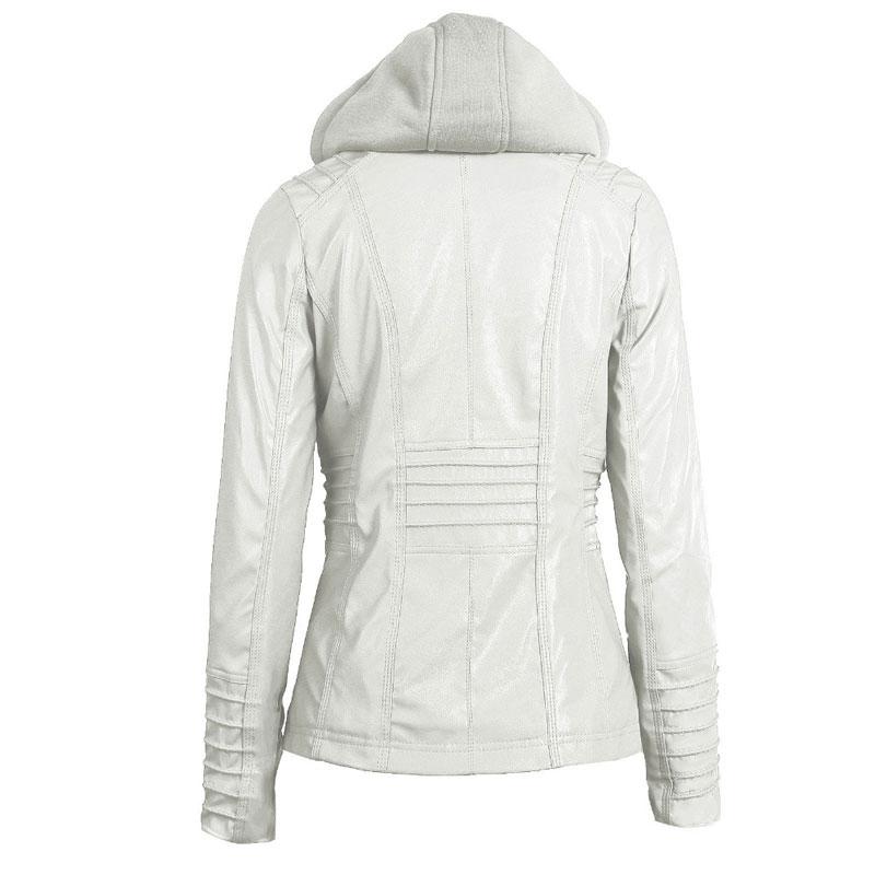 Winter Moto Synthetic Leather Jacket with Turn Down Collar for Women - SolaceConnect.com
