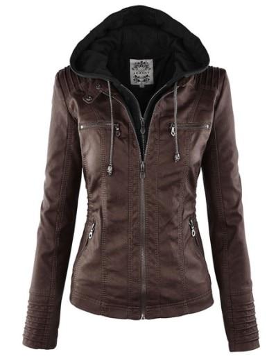 Winter Moto Synthetic Leather Jacket with Turn Down Collar for Women - SolaceConnect.com