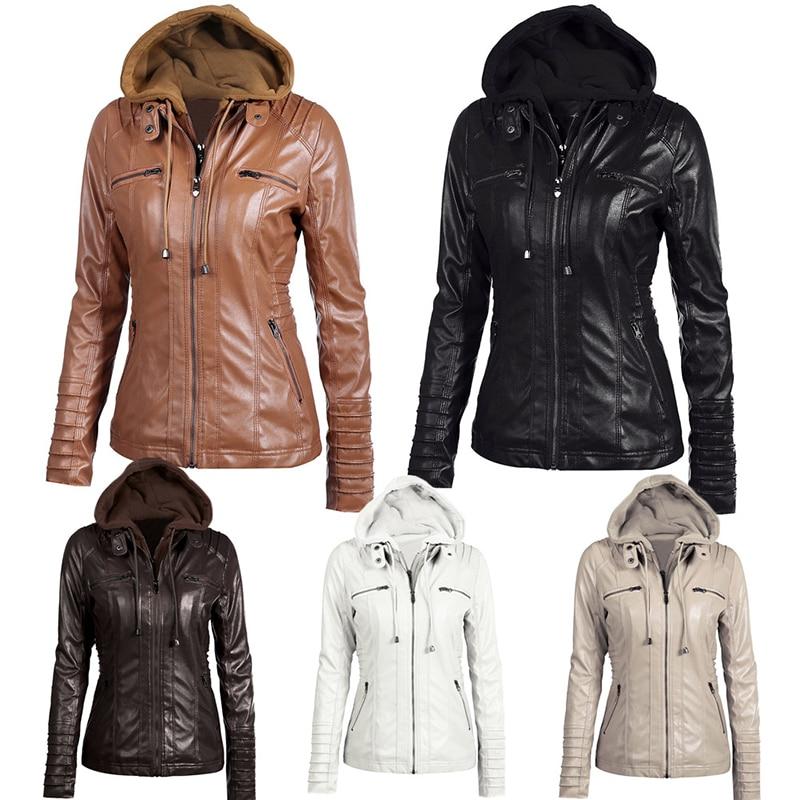 Winter Moto Synthetic Leather Jacket with Turn Down Collar for Women  -  GeraldBlack.com