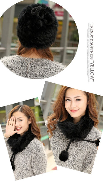 Winter Rabbit Beanie Cap and Scarf Collar Dual Purpose Hats for Woman - SolaceConnect.com