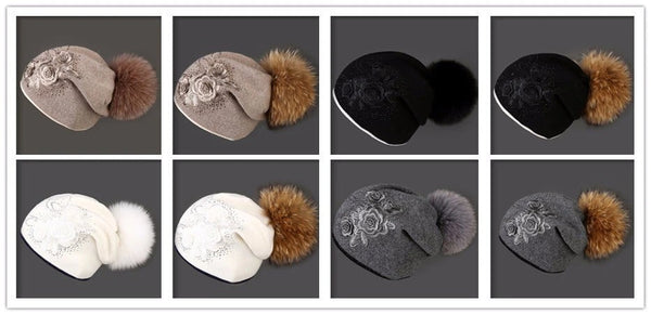 Winter Rabbit Fur Wool Knitted Mink Hat with Shining Rhinestone for Women  -  GeraldBlack.com