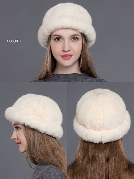 Winter Real Fur Hats for Women White Natural Mink Fur Hats Thick Warm Soft Fashion Caps GLH014  -  GeraldBlack.com