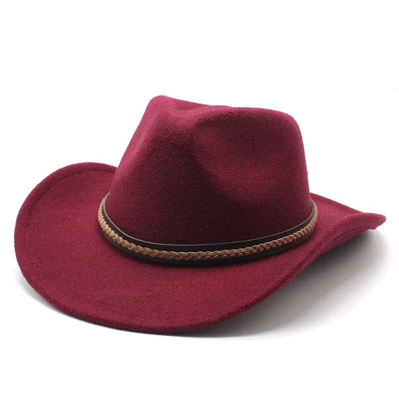 Winter Roll Up Brim Western Cowboy Hat With Leather Retro Gentleman Lady Jazz Cowgirl Cap Church Sombrero Caps  -  GeraldBlack.com