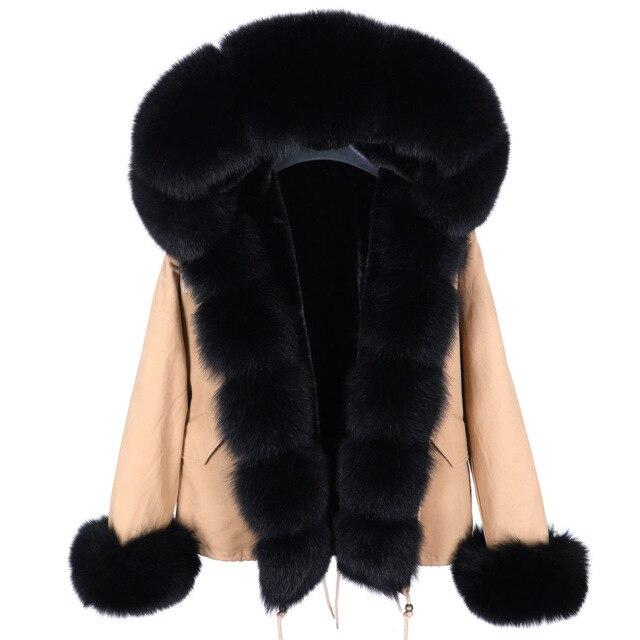 Winter Short Women's Slim Natural Raccoon Real Fox Fur Hood Coats & Jackets  -  GeraldBlack.com