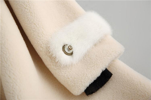 Winter Elegant Sheep Shearing Coat Female Autumn Real Mink Fur Collar Wool Jacket Women Korean - SolaceConnect.com