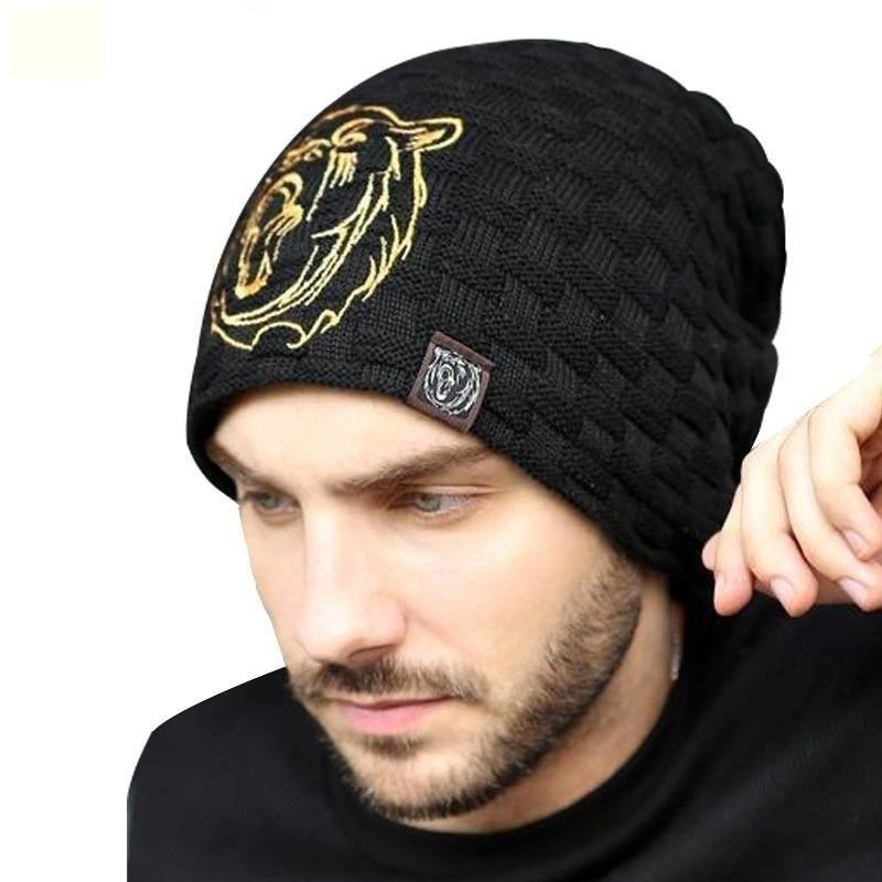 Winter Style Knitted Fur Warm Skull Mask Beanie Caps for Men  -  GeraldBlack.com