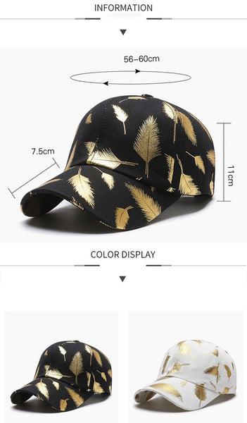 Winter Stylish Bronzing Feather Baseball Cap For Men Women Black Gold Outdoor Sports Trucker Hats - SolaceConnect.com