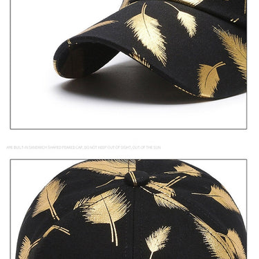 Winter Stylish Bronzing Feather Baseball Cap For Men Women Black Gold Outdoor Sports Trucker Hats - SolaceConnect.com