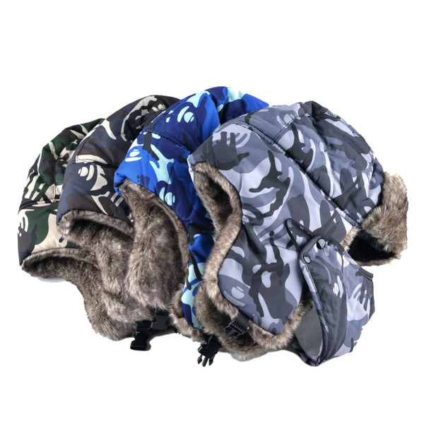 Winter Style Unisex Camouflage Printed Bomber Hats with Ear Flaps  -  GeraldBlack.com