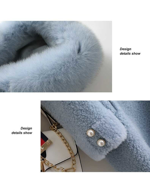 Winter Style Women's Hooded Shearling Fox Fur Collar Wool Jacket  -  GeraldBlack.com