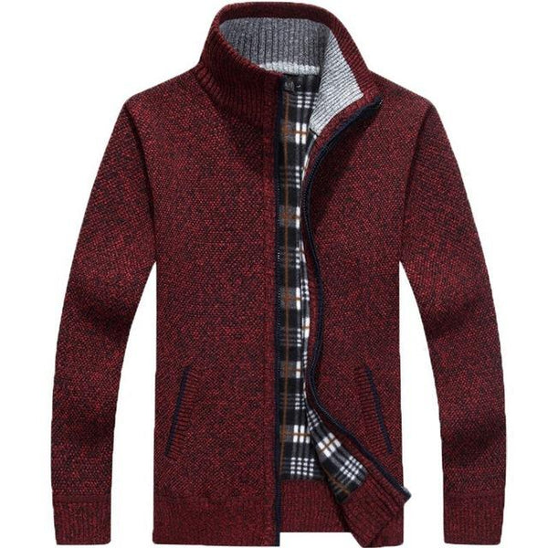 Winter Thick Men's Knitted Long Sleeve Full-Zip Fleece Cardigan Sweater - SolaceConnect.com