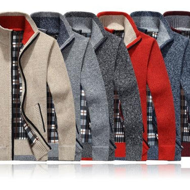 Winter Thick Men's Knitted Long Sleeve Full-Zip Fleece Cardigan Sweater - SolaceConnect.com