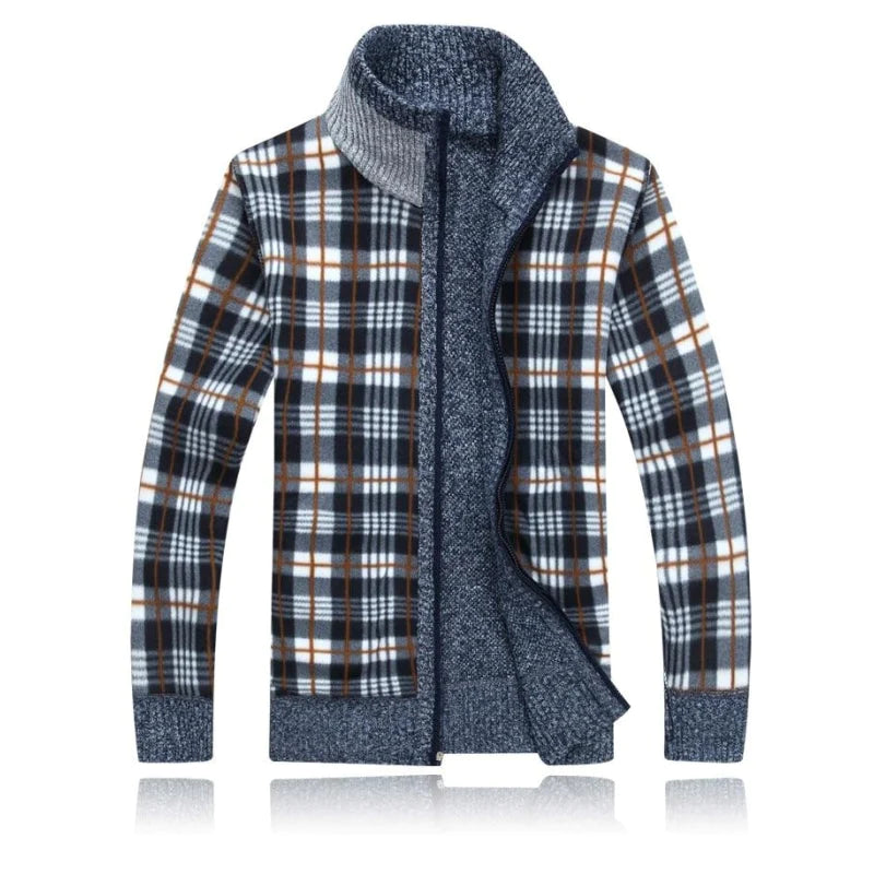 Winter Thick Men's Knitted Long Sleeve Full-Zip Fleece Cardigan Sweater  -  GeraldBlack.com