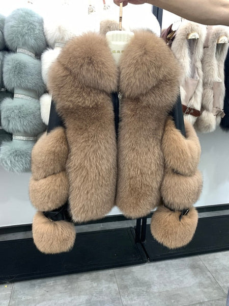 Winter Thick Warm Real Fox Fur Casual Women's Overcoat with Zipper  -  GeraldBlack.com