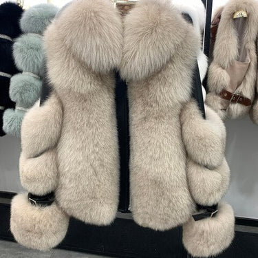 Winter Thick Warm Real Fox Fur Casual Women's Overcoat with Zipper  -  GeraldBlack.com