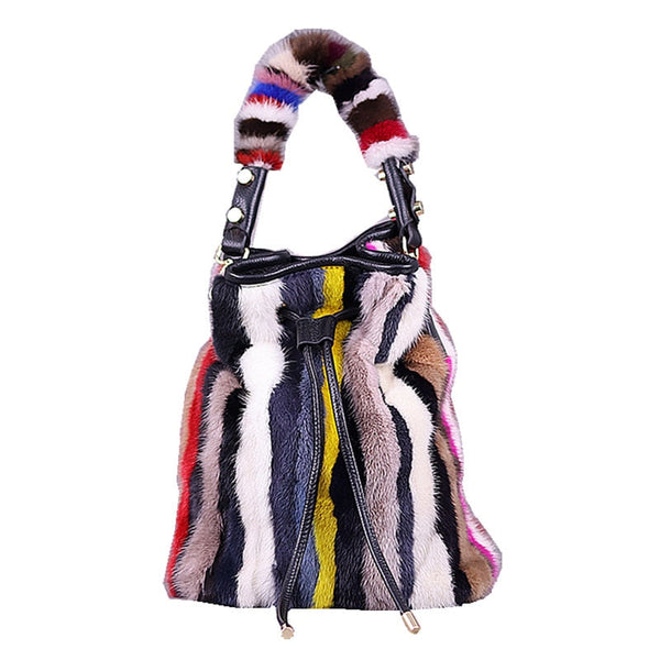 Winter Vegetable Basket Women Genuine Leather Mink Fur Fashion Bucket Bag Handbag Mother Bag  -  GeraldBlack.com
