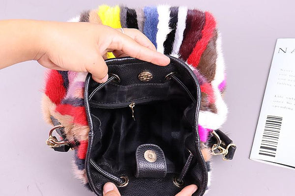 Winter Vegetable Basket Women Genuine Leather Mink Fur Fashion Bucket Bag Handbag Mother Bag  -  GeraldBlack.com