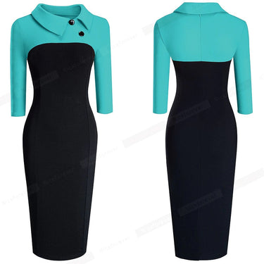 Winter Vintage Fitted Dress Full with Sleeve Patchwork Turn-Down Collar  -  GeraldBlack.com