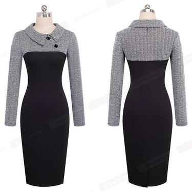 Winter Vintage Fitted Dress Full with Sleeve Patchwork Turn-Down Collar  -  GeraldBlack.com