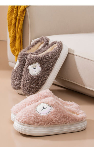 Women Slippers Winter Warm Cute Cartoon Eva Thick-Soled Bear Fur Slippers Home Indoor Winter Plush - SolaceConnect.com