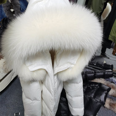 Winter Female Parkas White Duck Down Jacket Real Fox fur Collar Hooded Warm Women's Feather Coat - SolaceConnect.com