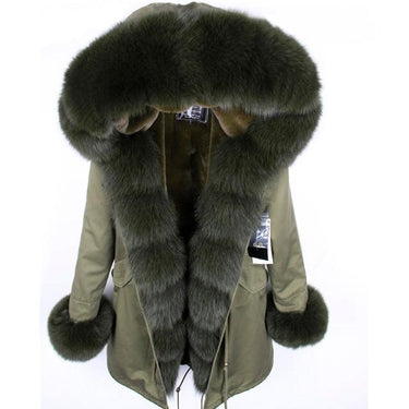 Winter Warm Female Solid Fox Fur Collar Long Zipper Slim Coats & Jackets  -  GeraldBlack.com