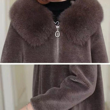 Sheep Shearling Fur Coat Women Winter Hooded Real Fox Fur Collar Coats Female Warm Jackets Jaqueta - SolaceConnect.com