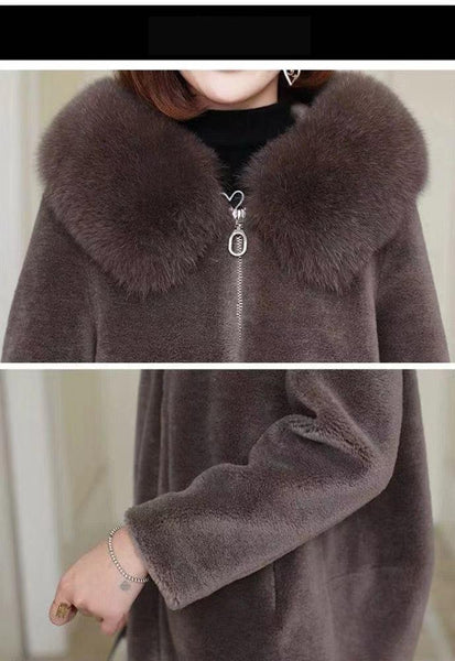 Sheep Shearling Fur Coat Women Winter Hooded Real Fox Fur Collar Coats Female Warm Jackets Jaqueta - SolaceConnect.com
