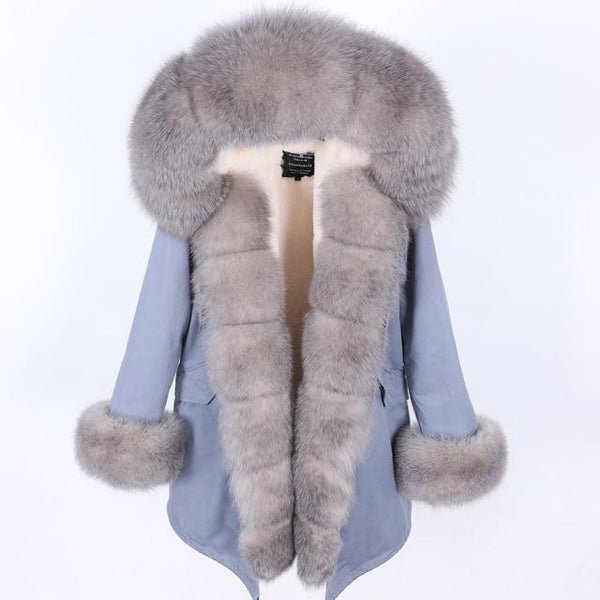 Winter Warm Female Solid Zipper Fox Fur Collar Slim Long Coats & Jackets  -  GeraldBlack.com