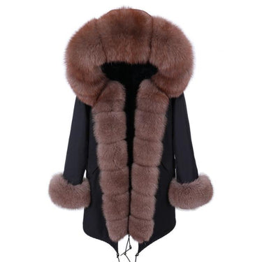 HD1-1 Fashion Natural Real Fox fur collar black Jacket women's parka with fur Winter warm Coat Big Fur Outerwear - SolaceConnect.com