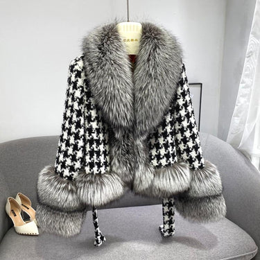 Winter Warm Luxury Women's Real Fox Fur Houndstooth Wool Coats & Jackets  -  GeraldBlack.com