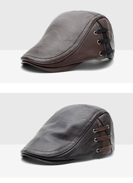 Winter Warm Men's British Gentleman Leather Boina Gorras Planas Beret Cap - SolaceConnect.com