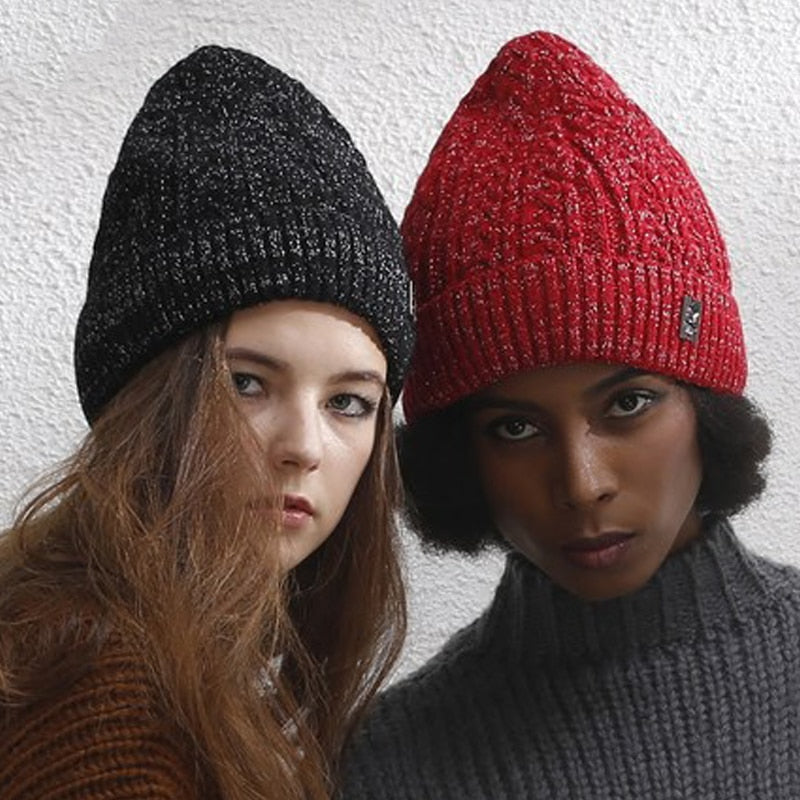 Winter Warm Women's Wool Knitted Pointy Hat With Plus Velvet Lining Beanie Hat Caps Black Grey Red  -  GeraldBlack.com