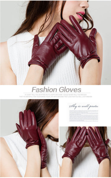 Winter Women Black Genuine Goatskin Gloves Fashion Bow-knot Soft Fleece Lined Warm Mittens GSL002  -  GeraldBlack.com