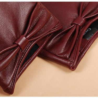 Winter Women Black Genuine Goatskin Gloves Fashion Bow-knot Soft Fleece Lined Warm Mittens GSL002  -  GeraldBlack.com