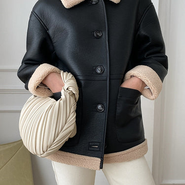 Winter Women Loose Faux Lamb Fur Jacket Vintage Black Turn Down Collar Thick Warm Coat Chic Outwear  -  GeraldBlack.com