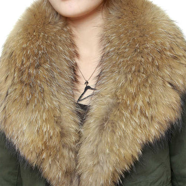 Winter women's cotton coat Natural real raccoon fur collar jacket female parka with large fluffy  -  GeraldBlack.com