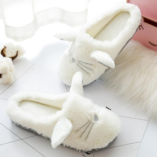 Cute Women Winter Home Slippers Cartoon Cat Indoor Floor Flat Shoes Ladies Slip On Soft Non-slip - SolaceConnect.com