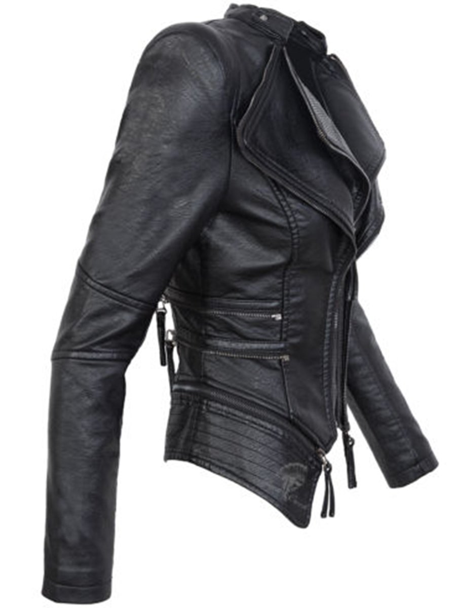 Winter Women's Gothic Black Faux Synthetic Leather Motorcycle Jacket  -  GeraldBlack.com