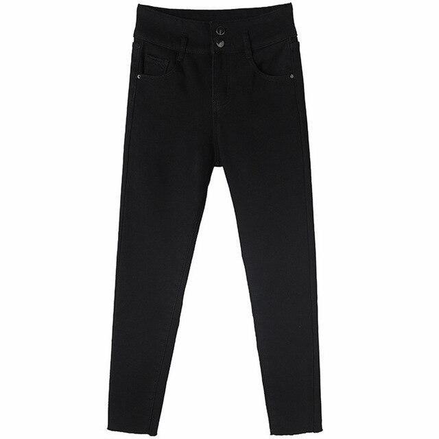 Winter Women's High Waist Double Button Stretch Skinny Pencil Jeans Pants - SolaceConnect.com